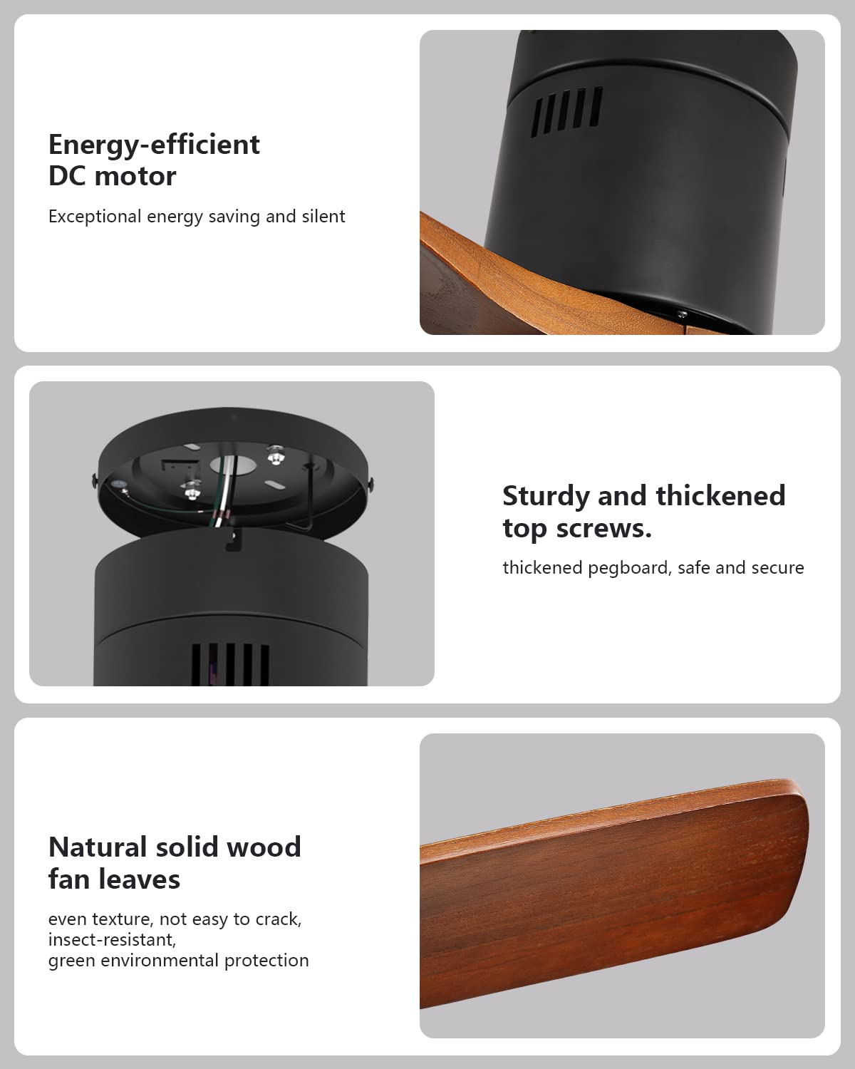 Sofucor Flush Mount Ceiling Fan Low Profile Ceiling Fan with Remote Control 52 Inch Outdoor Ceiling Fan 3 Reversible Walnut Wood Blades Noiseless DC Motor 6 Speed with Timer Sofucor