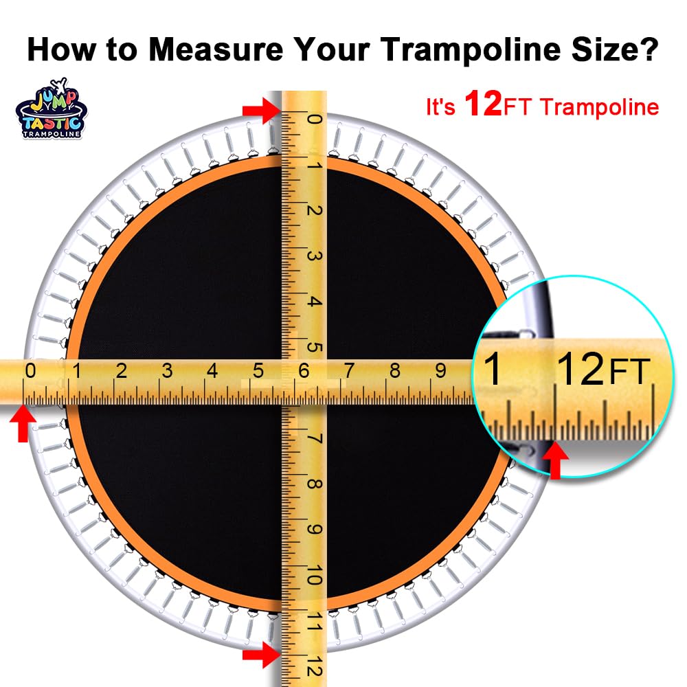 Jump Tastic Trampoline Trampoline Mat, Fits 12 ft Frame, with 72 V-Rings Fits 5.5 inch, Trampoline Replacement Mat (Mat Dia:127in), Reinforce, UV-Resistant, with Spring Hook and Gloves Jump Tastic Trampoline