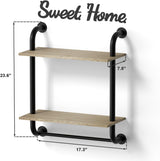 Tinpin Bathroom Shelves Wall Mounted, Farmhouse Bathroom Decor, 2-Tier Rustic Industrial Pipe Shelving, Floating Shelves for Bathroom Kitchen Bedroom Living Room, 17.3 inch Tinpin