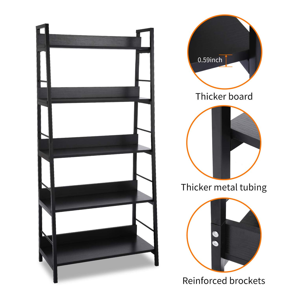 Homdox 5 Tier Ladder Shelf, Industrial Bookshelf Wood and Metal Bookcase, Plant Flower Stand Rack Book Rack Storage Shelves for Home Decor Homdox