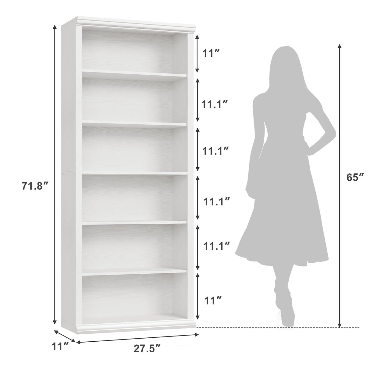 Rresyet Bookcase and Bookshelves, 28" W Tall Bookshelf with Elegant Design, 6 Tiers Spacious Book Storage, Freestanding Book Organizer, Display Library Shelf for Home Office, Living Room & Study Room Rresyet