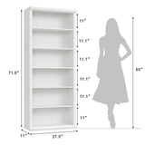 Rresyet Bookcase and Bookshelves, 28" W Tall Bookshelf with Elegant Design, 6 Tiers Spacious Book Storage, Freestanding Book Organizer, Display Library Shelf for Home Office, Living Room & Study Room Rresyet