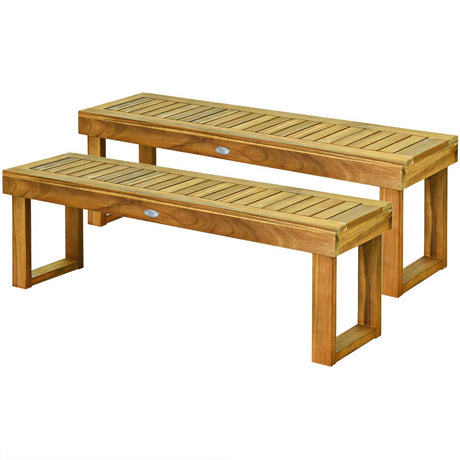 Tangkula 52 Inches Acacia Wood Outdoor Bench, Wood Bench for Dining Room Entryway Poolside Garden, Patio Backless Dining Bench with Slatted Seat, Ideal for Outdoors & Indoors (2, Teak) Tangkula