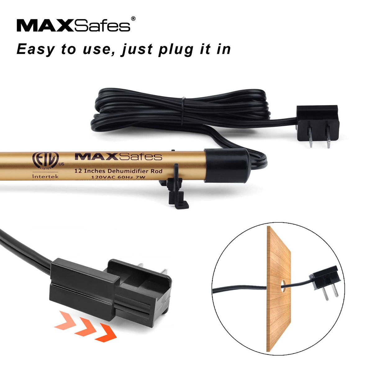 MAXSafes Gun Safe Dehumidifier Rod, Dry Golden Rod - Easy Installation Plug-in Electric Dehumidifier Eliminates Moisture for Gun Safes & Cabinets, ETL Approved，12in MAXSafes