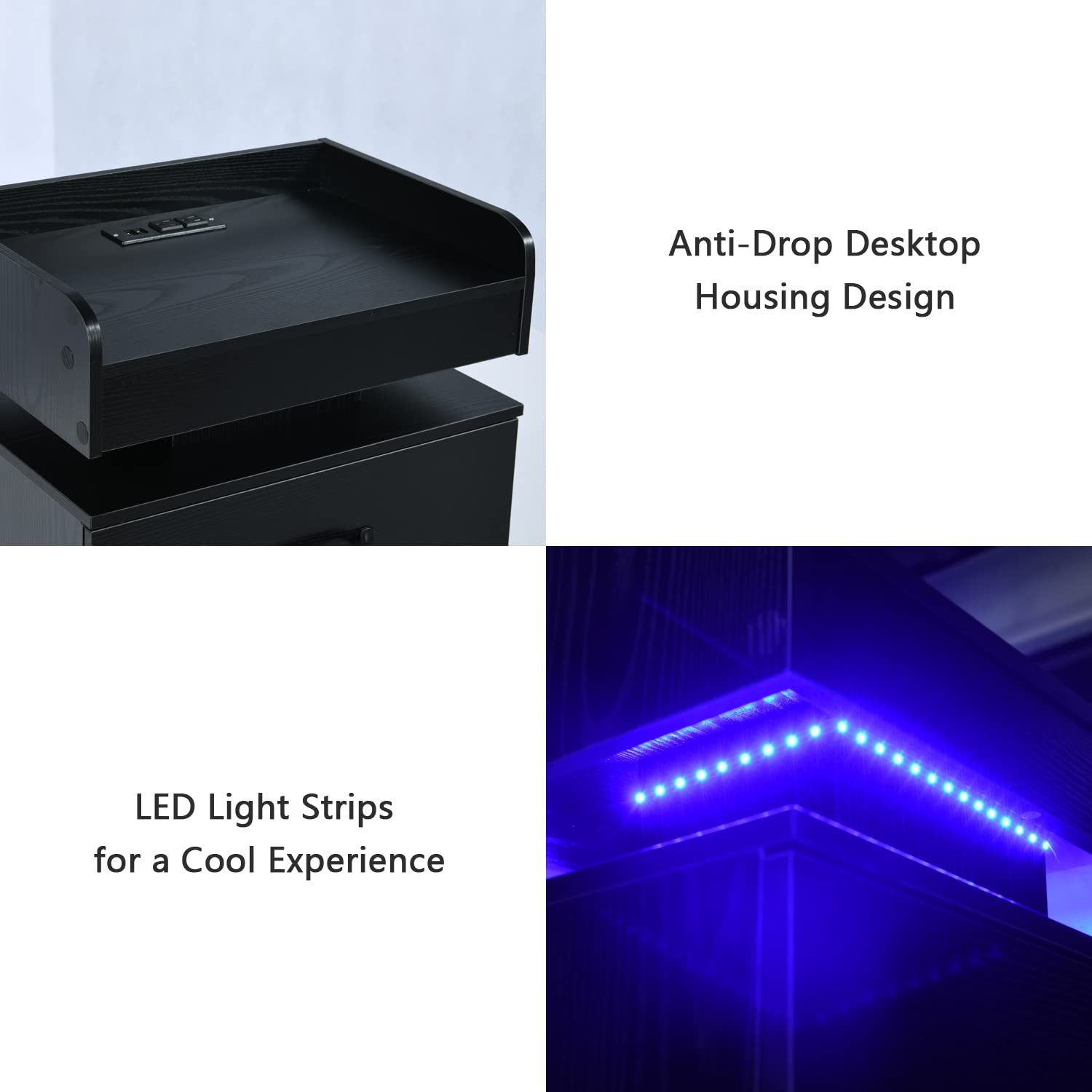 Black Nightstand with Charging Station, Night Stand with LED Lights, Modern Led End Table Nightstand for Bedroom, Bedside Table with 2 Drawers, Bed Side Table with Storage for Living Room - WoodArtSupply