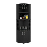 Cairo Corner Bar Cabinet with Glass Rack, Multiple Shelves, and 8 Wine Cubbies, Black DEPOT E-SHOP