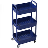 Sywhitta 3-Tier Plastic Rolling Utility Cart with Handle, Multi-Functional Storage Trolley for Office, Living Room, Kitchen, Movable Storage Organizer with Wheels, Blue Sywhitta