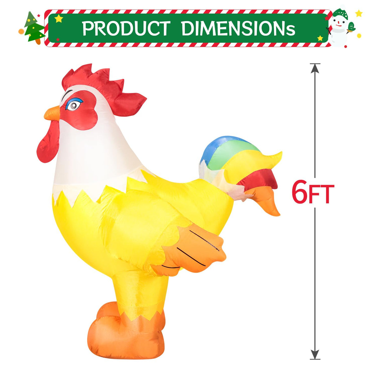 6FT Rooster Inflatables Christmas Spring, Farm Ranch Blow up Animals Cute Chicken, Decorations Outdoor Yard Built-in LED Lights Big Large Decor Party Lawn Holiday Outside DomKom