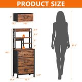 Furnulem Tall Night Stand with LED & USB Ports, 45.3inch Nightstand with Open Bookshelf, Bedside Table with 3 Fabric Drawers for Bedroom/Dorm/Office, Rustic Brown Wood-Metal Frame Furnulem