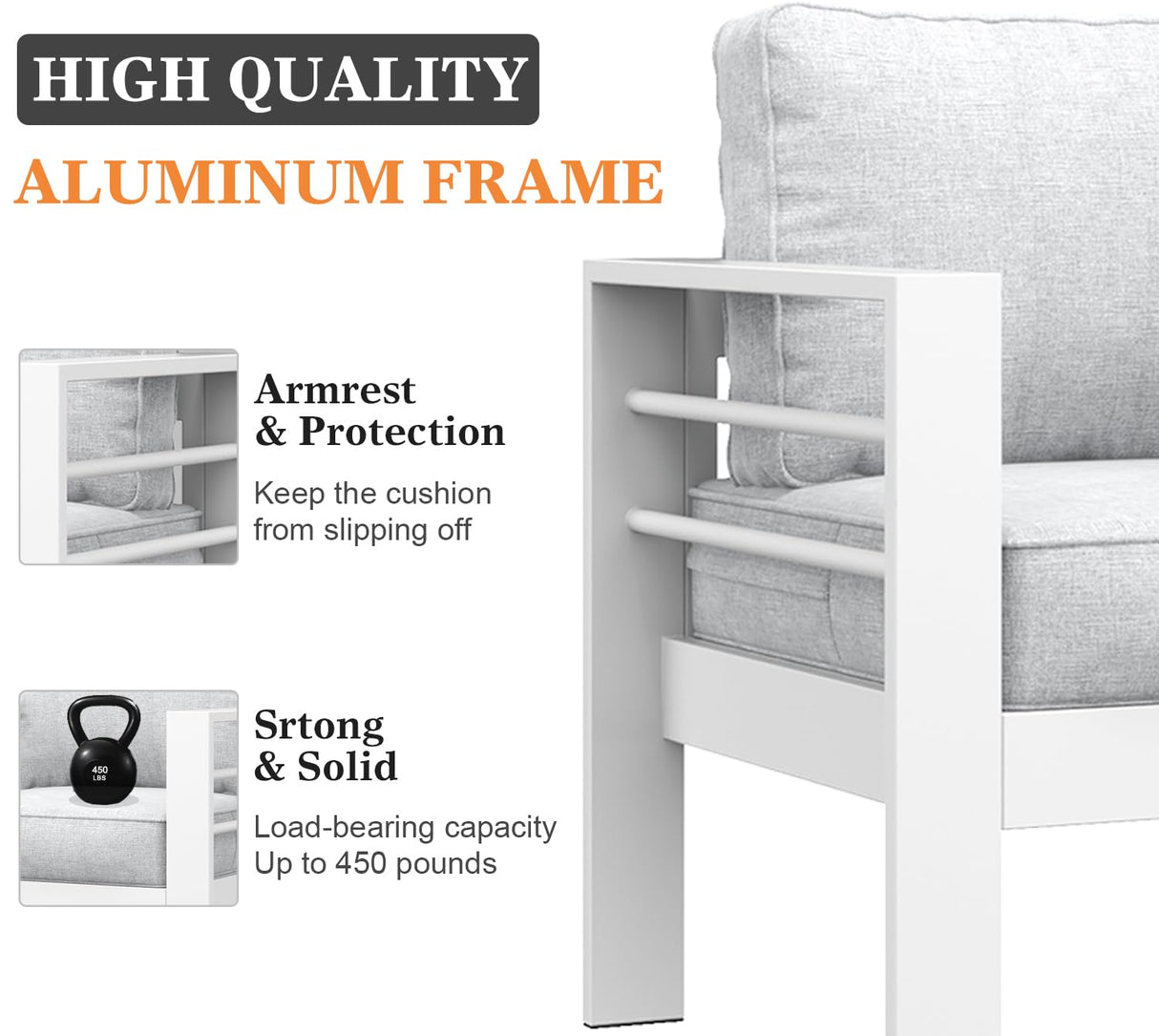 Vakollia 4 Pieces Modern Aluminum Patio Furniture Set with Fire Pit Table, Outdoor Conversation Sets Metal Sectional Sofa Vakollia