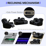 Anthato Leather Power Recliner Sofa Set, Living Room Furniture Sets, 2 Piece Reclining Sofa Set with LED, Black Recliner Furniture with Arm Storage/Cup Holders/Charging Ports for Home Theater/Office Anthato