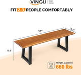 VINGLI Outdoor Bench with Metal Legs Rustic, Wood Dining Bench Indoor Outdoor Porch Bench for Yard Garden Dining (57in) VINGLI