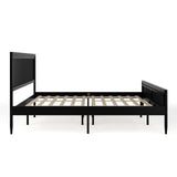 Martha Stewart Jax Platform Bed with Rattan Headboard and Footboard, Solid Wood Frame, Wooden Support Slats, No Box Spring Needed, King Size, Black Martha Stewart