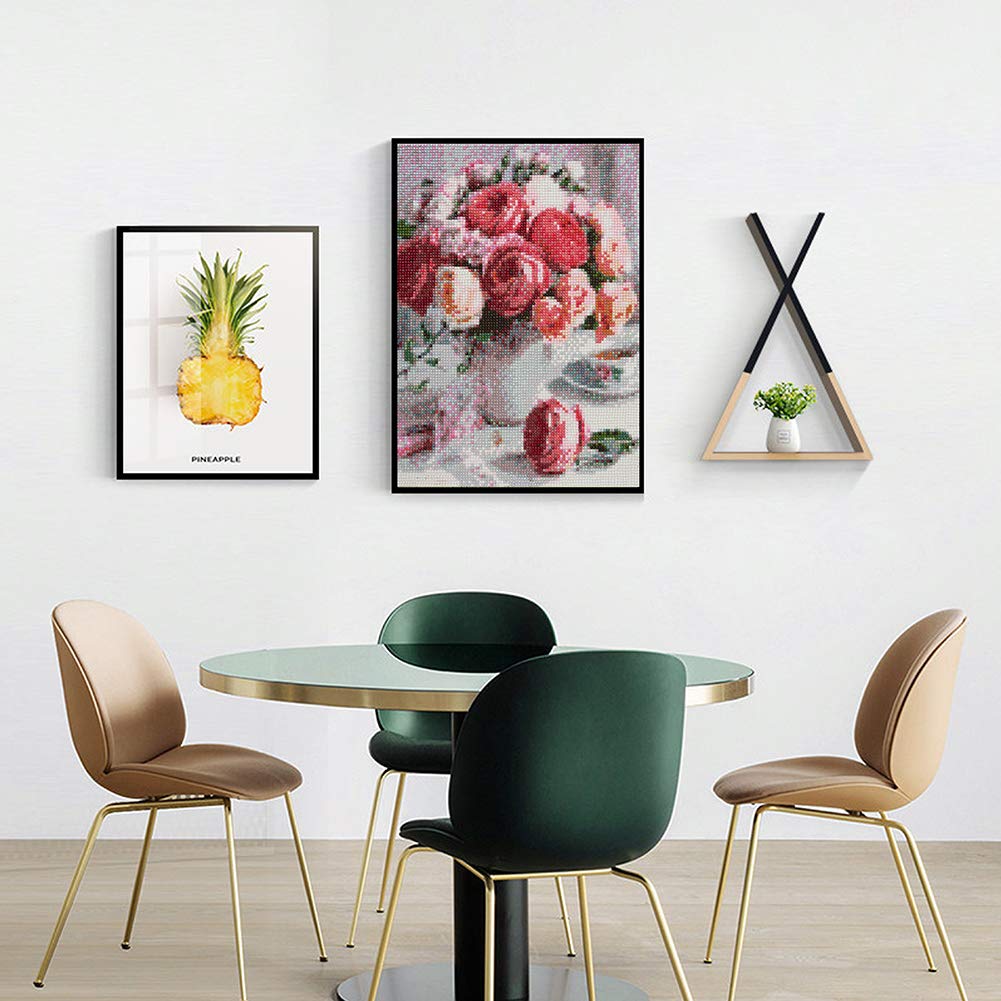 Koikify 5D Diamond Painting Full Round Drill Pink Rose Diamond Art for Adults Resin Diamond Picture 5D Cross Stitch Beads Pasted Craft DIY Painting for Home Wall Decor, Gift 11.8x15.7 Inch Koikify