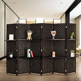 Bonnlo Upgraded Heavy Duty 6FT Tall Rattan Room Divider Screens with Partition Wall 2 Display Shelves, Indoor Folding Screen Dual-Sided Hinges for Home Office (6 Panels) Bonnlo