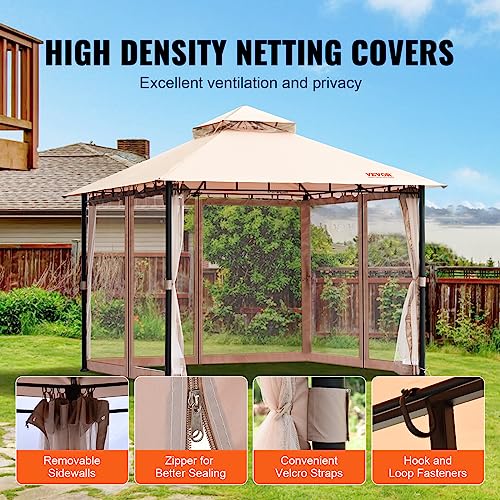 VEVOR Patio Gazebo for 6-8 Person, 10 x 10 FT Backyard Gazebo, with Mosquito Netting, Metal Frame, and PU Coated 180G Polyester, Outdoor Canopy Shelter for Patio, Backyard, Lawn, Garden, Deck VEVOR