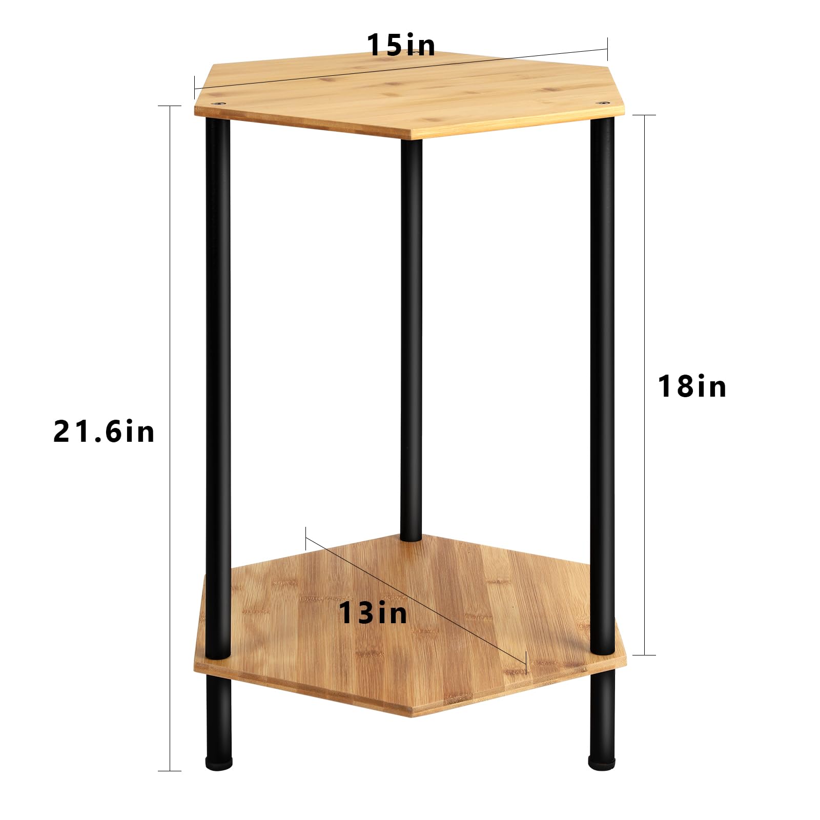 SEHERTIWY Bamboo Side Table Set of 2, Hexagon Nightstands for Bedrooms, Side Tables for Small Spaces, Modern Coffee Table, 2 Tiers Rustic Accent Tables for Bedroom - WoodArtSupply