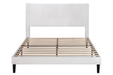 Allewie Queen Platform Bed Frame/Velvet Upholstered Bed Frame with Vertical Channel Tufted Headboard/Strong Wooden Slats/Mattress Foundation/Box Spring Optional/Easy Assembly/White Allewie