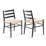 STARY Wood Rattan Dining Room Chairs Comfortable Woven Seat, Fully Assembled, New Black - Set of 2 STARY
