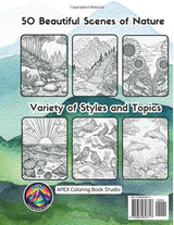 Relaxing Nature and Landscapes Coloring Book: Enjoy creativity and stress relief coloring 50 calming images featuring mountains, rivers, deserts, ... more. Grayscale adds depth to your artwork. WoodArtSupply