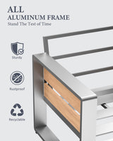 ZANDOR Aluminum Outdoor Patio Conversation Furniture Set, 5 PCS Metal Modern Outside Sectional Lawn Furniture with Coffee Table & Washable Thick Cushions,Seating Sofa for Garden/Backyard/Porch Silver ZANDOR