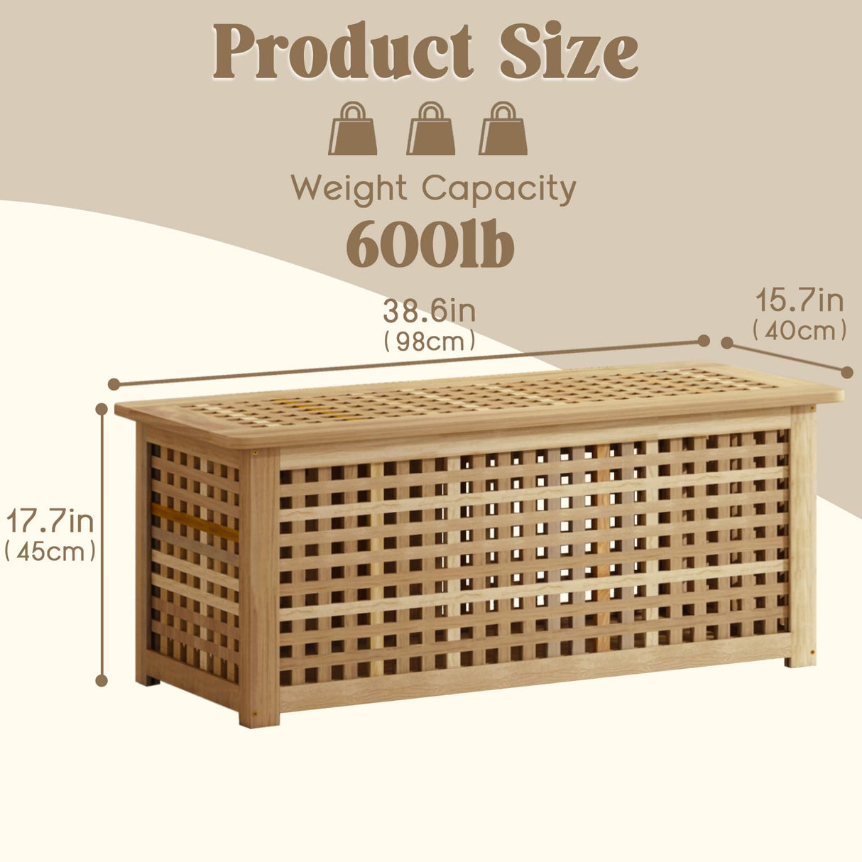 Gashell Bench with Storage, Acacia Laundry Hamper with Seat, Storage Benches with Seating for Entryway, Living Room, Bedroom, Bathroom (15.7x38.6x17.7in) Gashell