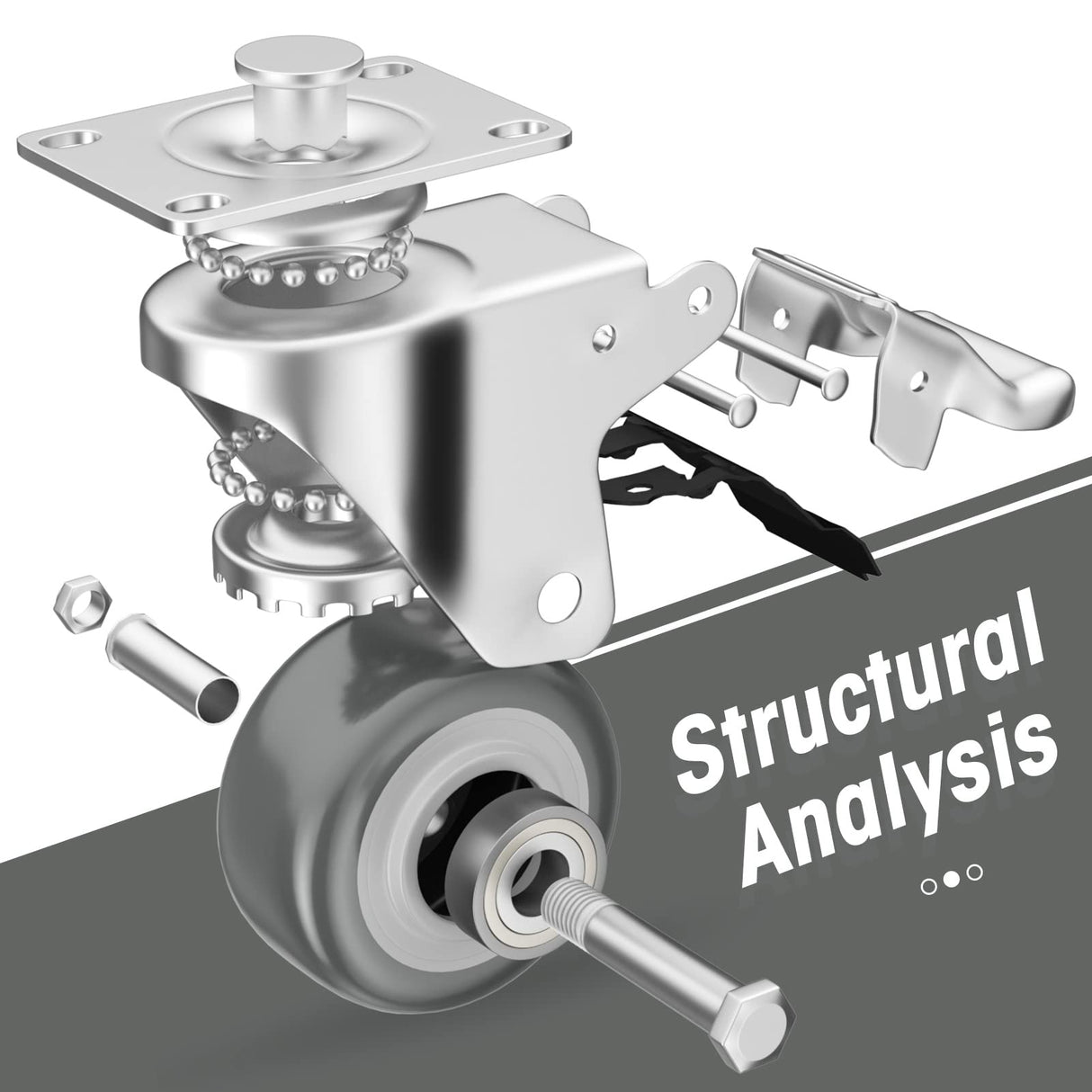 2 inch Caster Wheels Set of 4 Heavy Duty - CLOATFET Locking Casters, Swivel Casters with Brake (Top Plate), Non Marking Grey TPR Rubber Castor Wheels for Cart Furniture Workbench CLOATFET