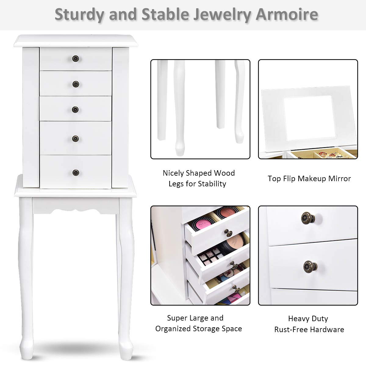 Giantex Jewelry Cabinet Armoire Box Storage Chest Necklace Stand Organizer Giantex