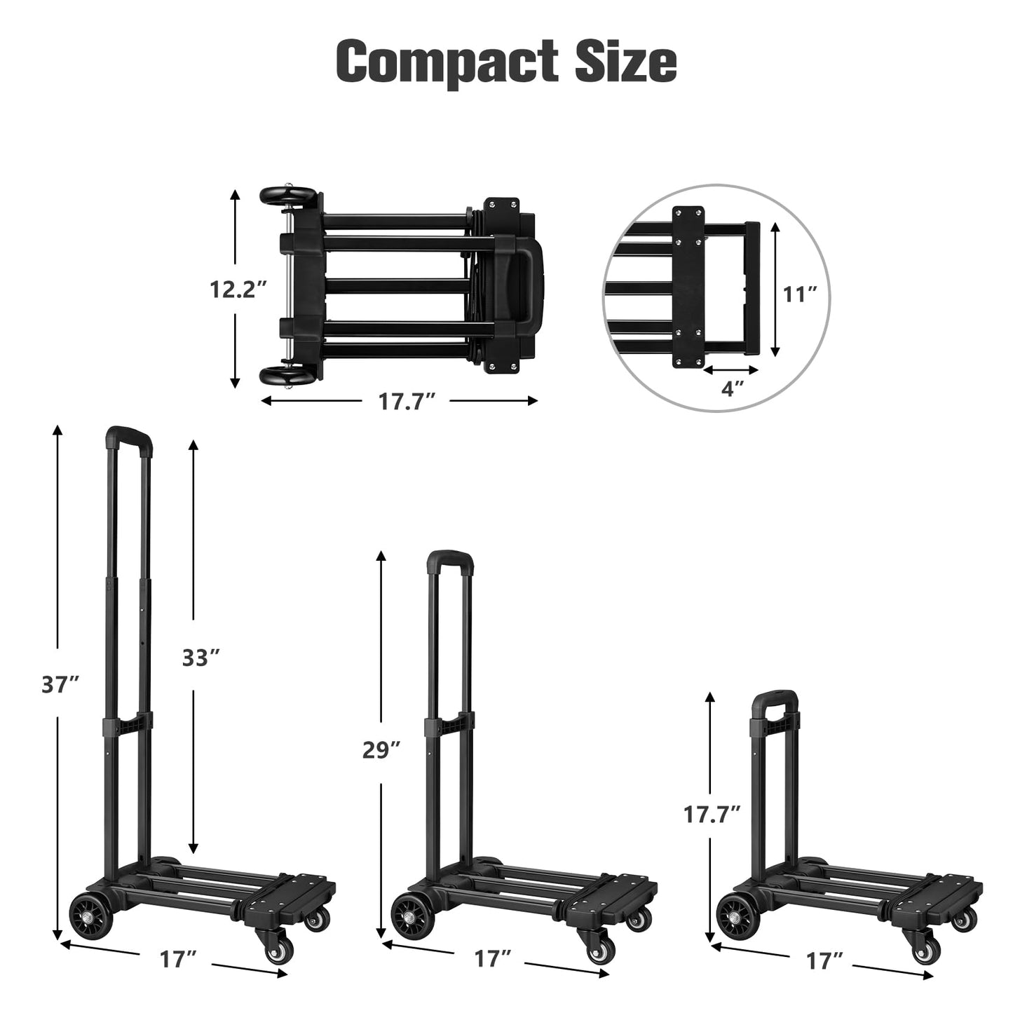 KEDSUM Folding Hand Truck, 290 lbs Heavy Duty Luggage Cart for Moving, Solid Construction Utility Dolly Cart Compact and Lightweight for Luggage, Personal, Travel, Auto, Moving and Office Use