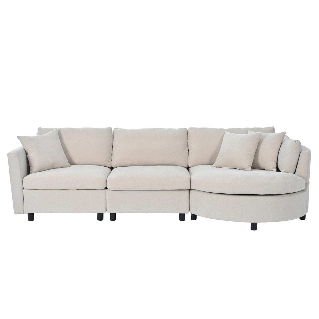 Merax 3 Seater Upholstered Couch Living Room Sofa with Three Pillows and Curved Seat for Apartment, Beige Merax