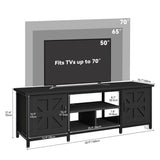 YITAHOME TV Stand with LED Lights & Charging Station, Farmhouse Entertainment Center with Storage Cabinets & Shelves, Cross-Pattern Doors, Fits TVs up to 70'', TV Consoles for Living Room, Black YITAHOME