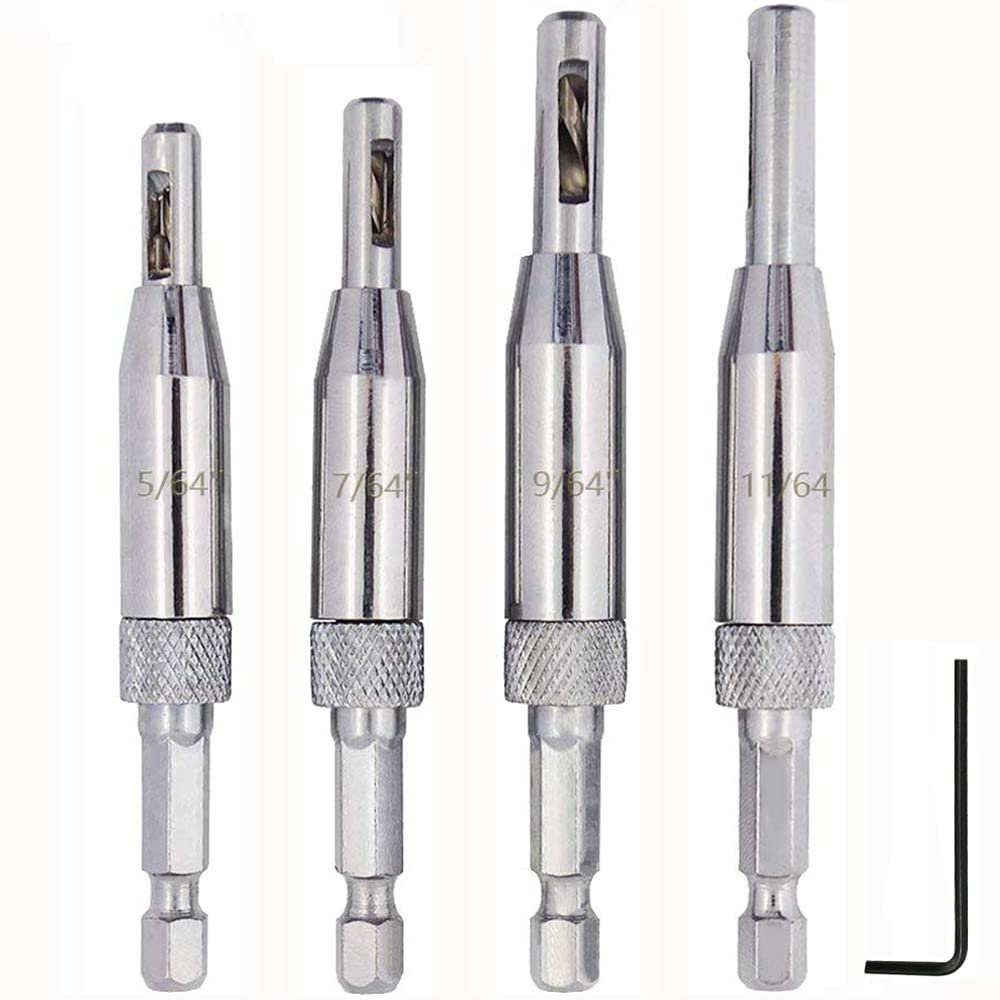 Eyech 4Pcs HSS Door Window Cabinet Self Centering Hinge Drill Bits Set Center Hinge Drill Bit Mill Tool for Opening Hole-5/64 Inch 7/64 Inch 9/64 Inch 11/64 Inch Eyech