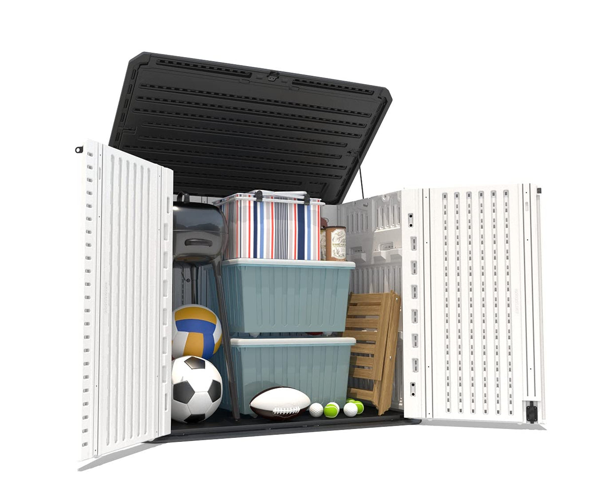 HOMSPARK Storage Shed Weather Resistance, Multi-Purpose Outdoor Storage Cabinet for Backyards and Patios, Horizontal Storage Shed for Lawnmower, Patio Accessories (White 1, Large - 26 cu.ft) HOMSPARK