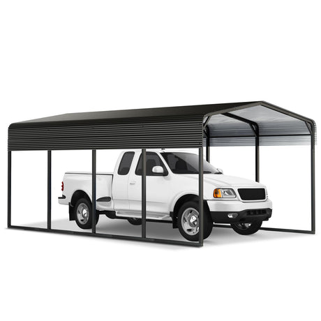 Lyromix 12x20' Heavy Duty Metal Carport, Outdoor Metal Carport Kits with Extended Side Roof & Corner Support Rod, Large Sturdy Car Port Garage Shelter Shade for Car, Boat and Tractors Lyromix