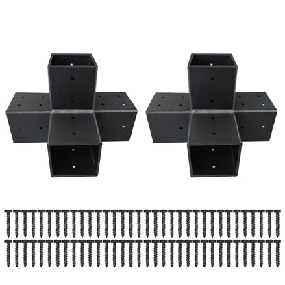 Pergola Brackets 4x4 Woodworks Pergola DIY Hardware Kit 4-Way Black Right Angle Corner Bracket for Extension Gazebo for 4x4 Inch(Actual 3.6x3.6 Inch Wooden Post, 2Pack - WoodArtSupply