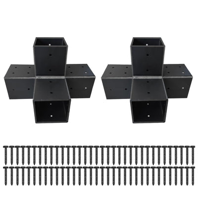 Pergola Brackets 4x4 Woodworks Pergola DIY Hardware Kit 4-Way Black Right Angle Corner Bracket for Extension Gazebo for 4x4 Inch(Actual 3.6x3.6 Inch Wooden Post, 2Pack