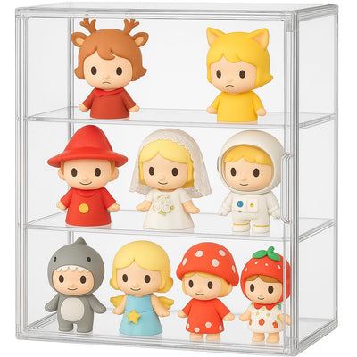 EAROND 3 Tier Clear Acrylic Display Case for Medicine,Collectibles,Figures,Wall Mounted Cabinet with Magnetic Door,Stackable Dustproof Showcase Storage Box