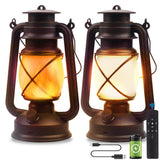 Lantern LED Battery Powered Camping Lamp Outdoor Hanging Lantern Flickering Flame Rechargeable Retro Lanterns Remote Control 4 Modes Light Non-Solar 2 Pack Marlrin