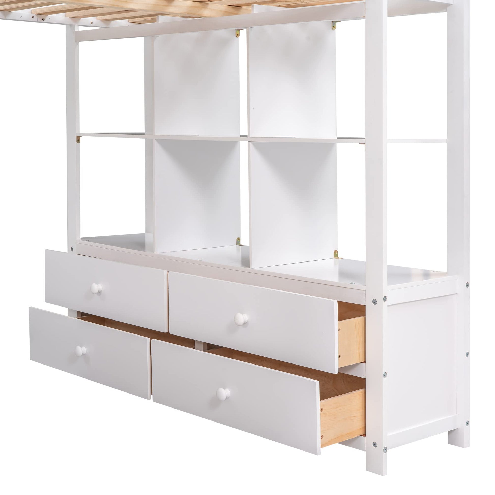 Modern White Full Loft Bed with Desk & Storage by Harper & Bright Designs - WoodArtSupply