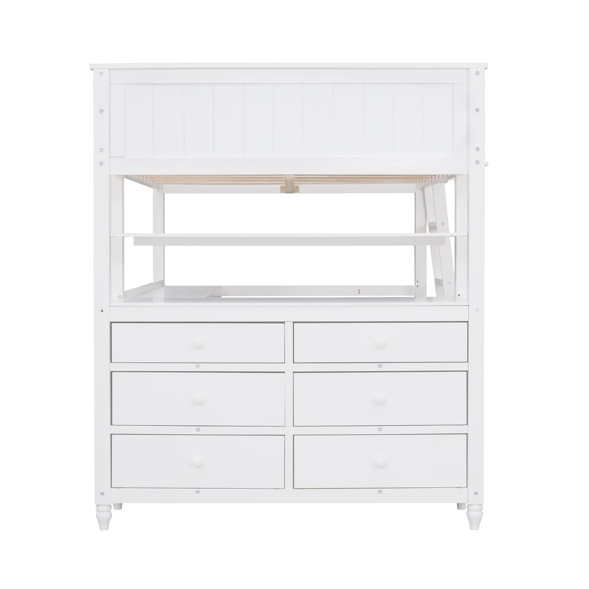 Full Size Solid Wood Loft Bed with Desk, Storage Drawers, and Safety Guardrails - White - WoodArtSupply