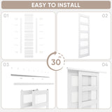 JUBEST Sliding Closet Door 48"(Double 25") x 80", 5-Lite Frosted Glass Bypass Door with Hardware Kit & Matching Fascia, Pre-Drilled MDF Wood Slab with Water-Proof PVC Surface, Easy to Install, White JUBEST