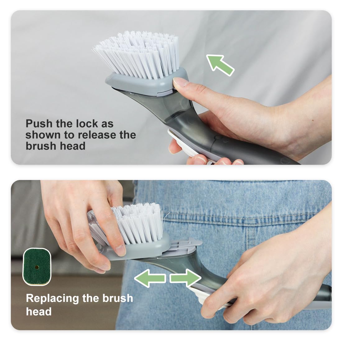 CQT Soap Dispensing Dish Brush Storage Set, Dish Scrubber with Handle, Kitchen Washing Brush for Pot Pan Sink Cleaning, Kitchen Brush with Holder and 1 Replaced Scouring Pad Head CQT