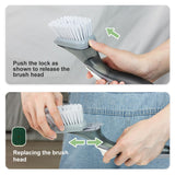 CQT Soap Dispensing Dish Brush Storage Set, Dish Scrubber with Handle, Kitchen Washing Brush for Pot Pan Sink Cleaning, Kitchen Brush with Holder and 1 Replaced Scouring Pad Head CQT