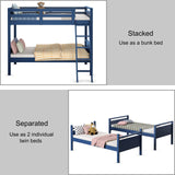 Giantex Twin Over Twin Bunk Bed, Solid Wood Twin Bunk Bed Convertible Into Two Individual Beds, Kids Twin Bunk Bed w/Ladder & Guard Rail for Boys Girls (Navy) Giantex