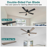 kadision 48 inch Flush Mount Ceiling Fans with Lights, 6-Speed Reversible Quite Motor, 6CCT Light Brightness Adjustable, Morden Low Profile Ceiling Fan for Bedroom Living Room, Black kadision