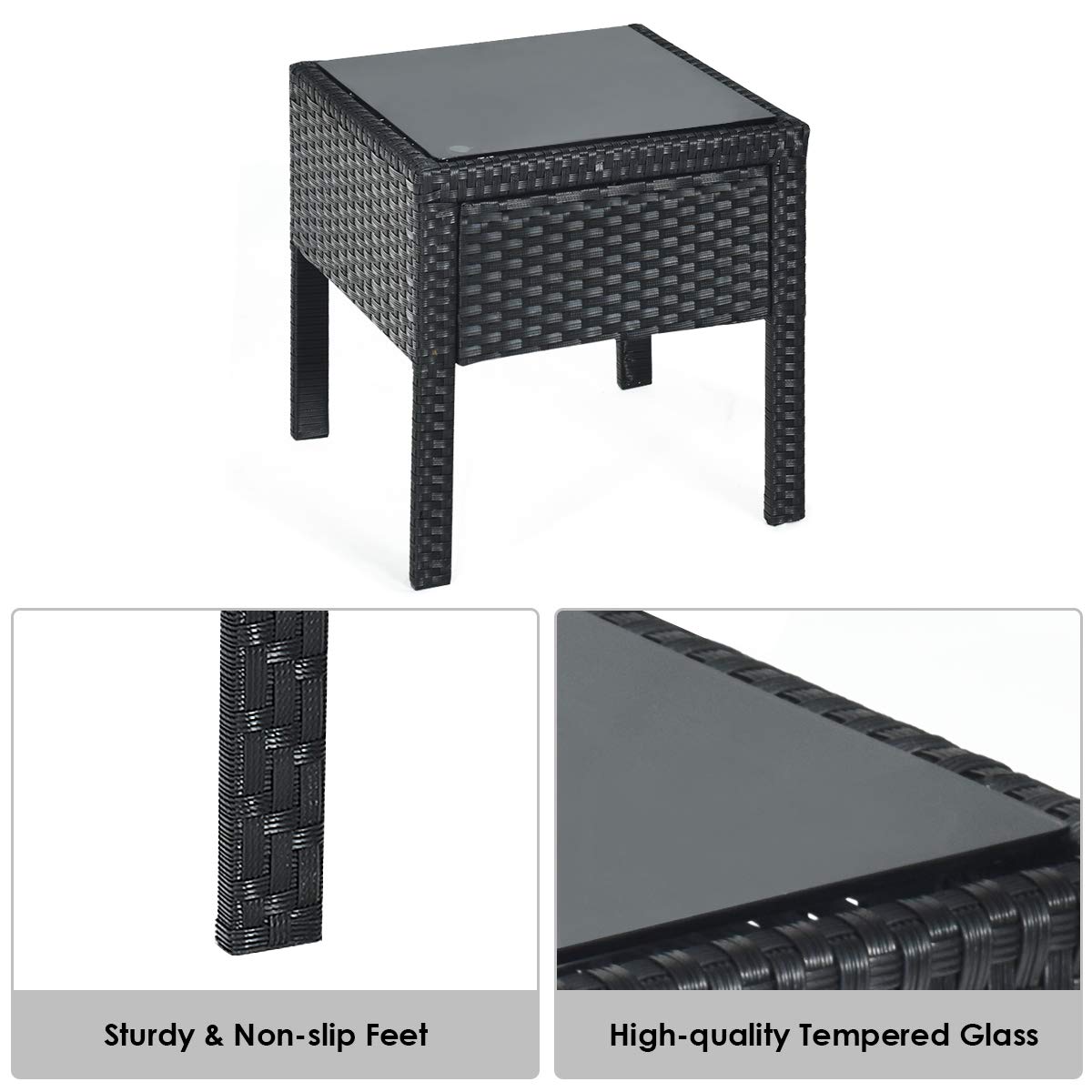 Tangkula AM0583HM 3 Piece Patio Furniture Set with 2 Cushioned Chairs & End Table, Black Tangkula