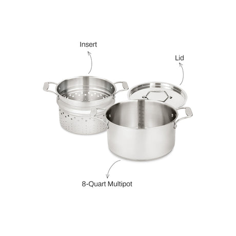 All-Clad Simply Strain Stainless Steel Stockpot, Multipot With Insert & Lid, 8 Quart, Induction, Oven Broiler Safe 600F, Strainer, Pasta Strainer with Handle, Steamer Pot, Pots and Pans Silver All-Clad