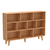 IOTXY Wooden Open Shelf Bookcase - 3-Tier Floor Standing Display Cabinet Rack with Legs, 10 Cubes Bookshelf, Pear Yellow IOTXY