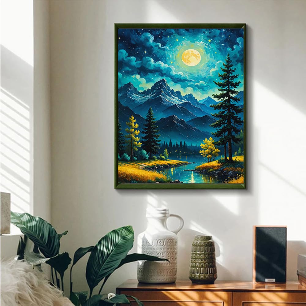 JUJUHOOD Moon Forest Paint by Numbers Kit for Adults,Landscape Adult Paint by Number Kits,DIY Acrylic Paint by Number on Canvas for Home Wall Decor 16X20 Inch JUJUHOOD