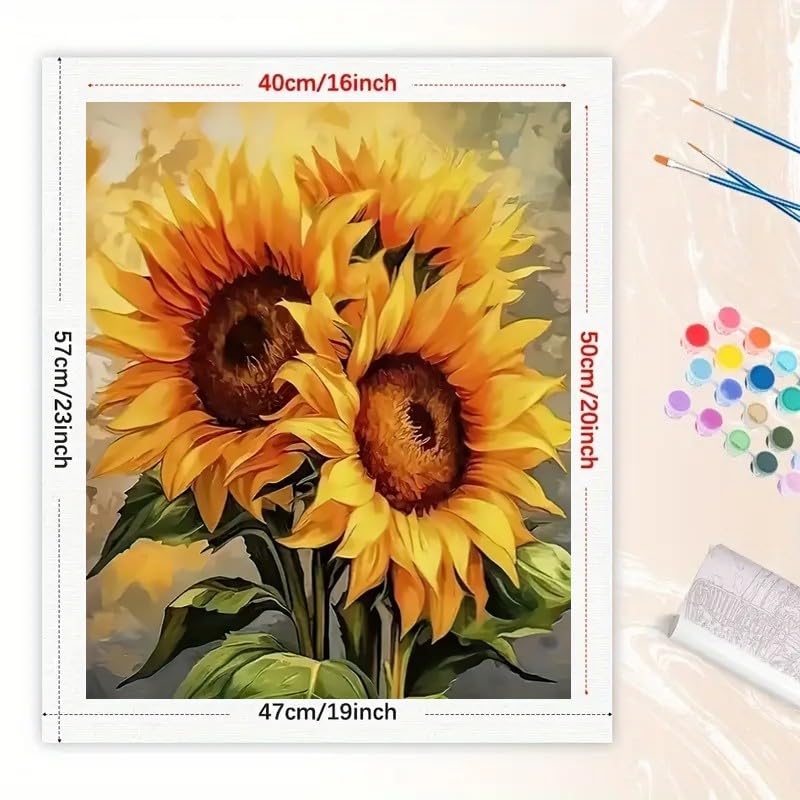 Sunflower Art Paint by Numbers Kit for Adults - DIY Bright Sunflower Pair Painting on Canvas 16x20 Inches, Acrylic Paint Set, Suitable for Beginners, Floral Art for Home Decoration or Gifts TAOPAOLAB